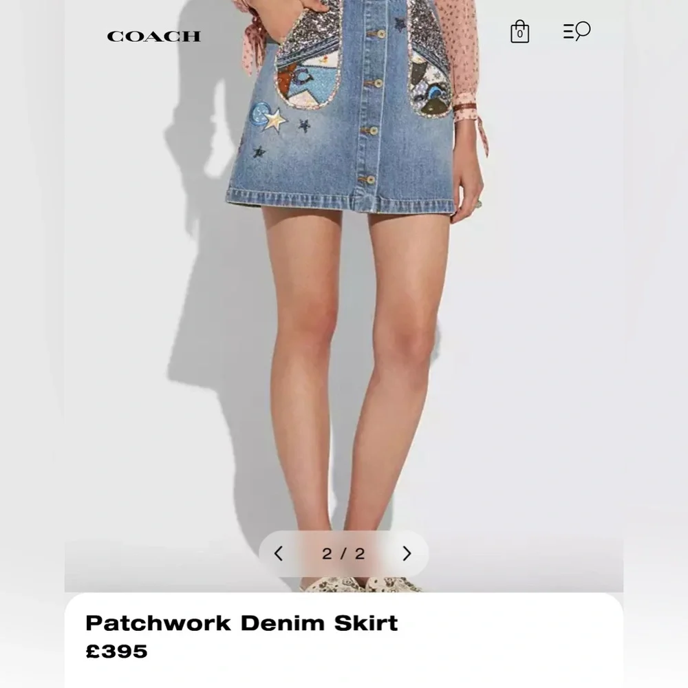 Coach NWOT 100% Cotton Denim Patchwork Button Up Sequin Embroidery Skirt- Size 4 - Picture 13 of 13